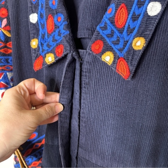 FARM RIO Embroidered Corduroy Jumpsuit in Navy Blue Size XL - Picture 3 of 10